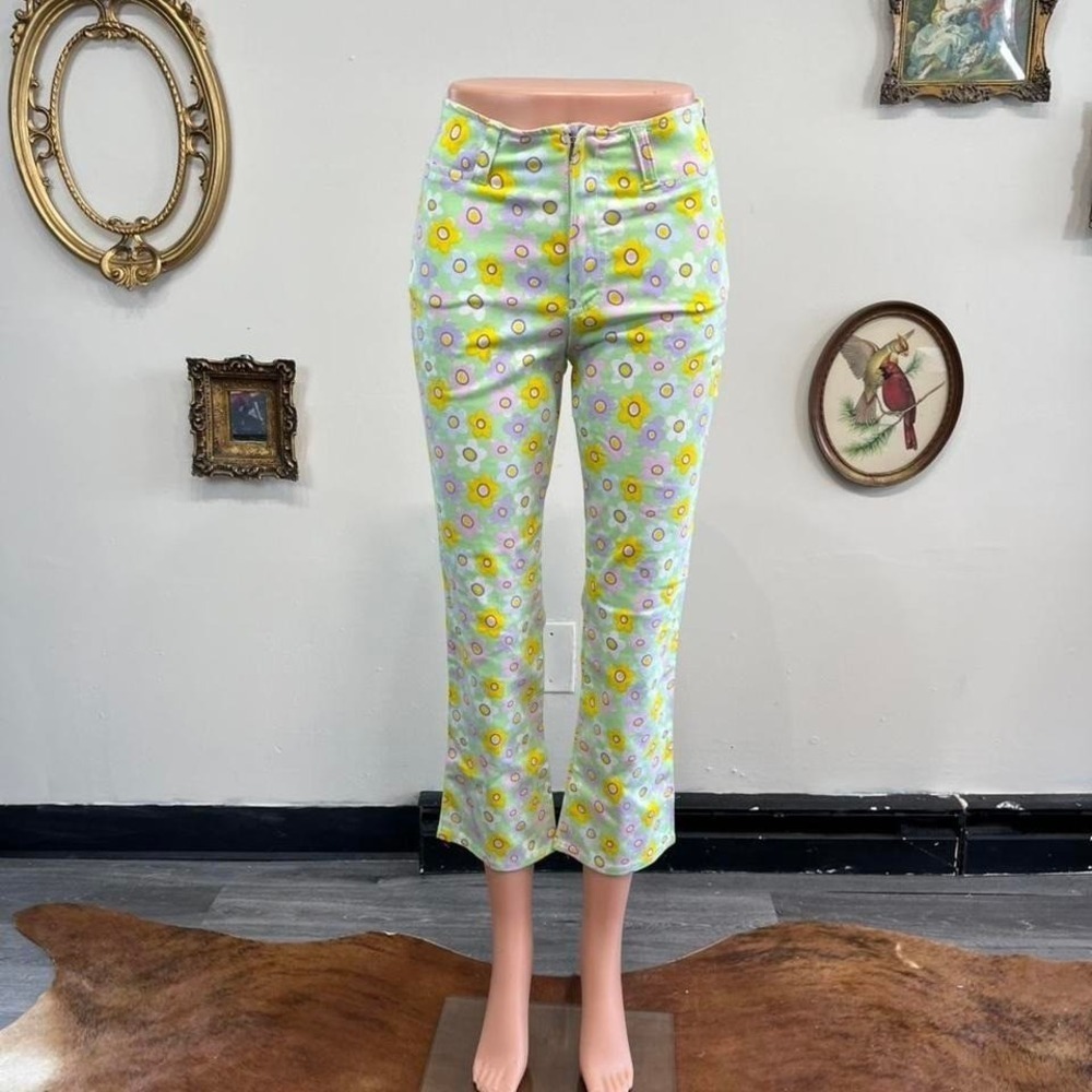 1970s Vintage Psychedelic Floral Print Cropped flare Pants